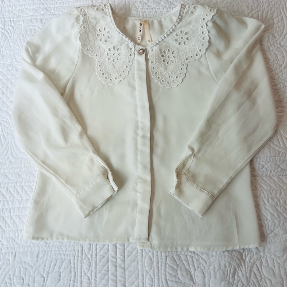 Elli White Cream Eyelet Collar Blouse